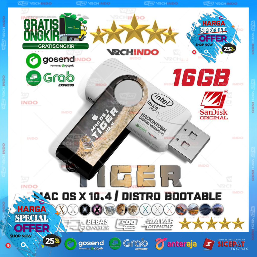 MacOS TIGER - Mac OS X 10.
4 | Hackintosh for Komputer PC Dekstop / Laptop | 16GB Bootable Installer