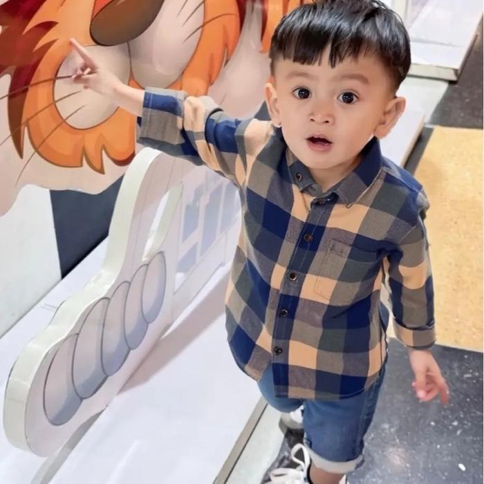 ALJOSA Kemeja Flannel Lengan Panjang Anak Laki-Laki Usia 2-10 Tahun Motif Kotak-Kotak  Nyaman Stylis