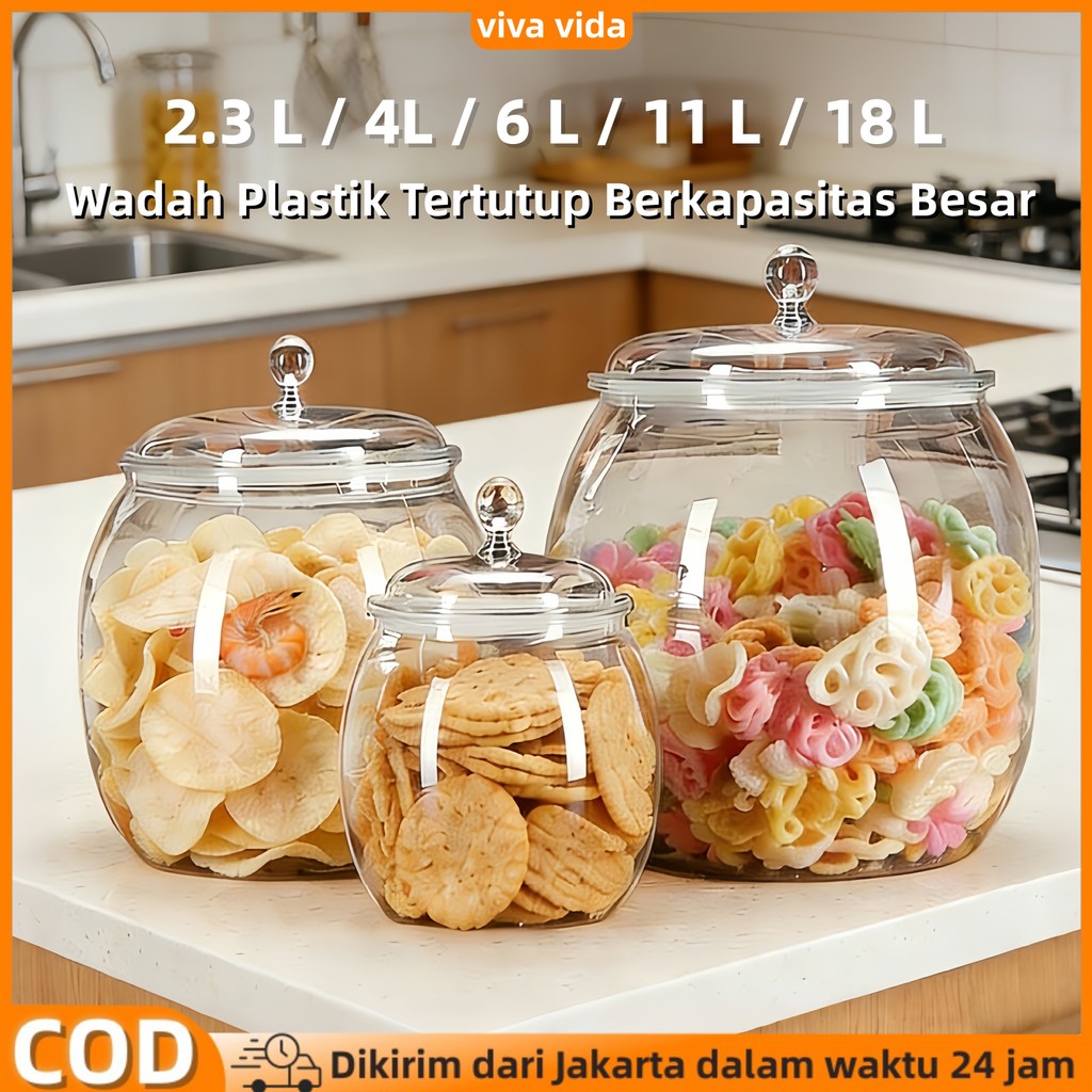 18L Wadah Plastik Tertutup Berkapasitas Besar/Kaleng Transparan/Kotak Penyimpanan Biji-bijian/Kaleng