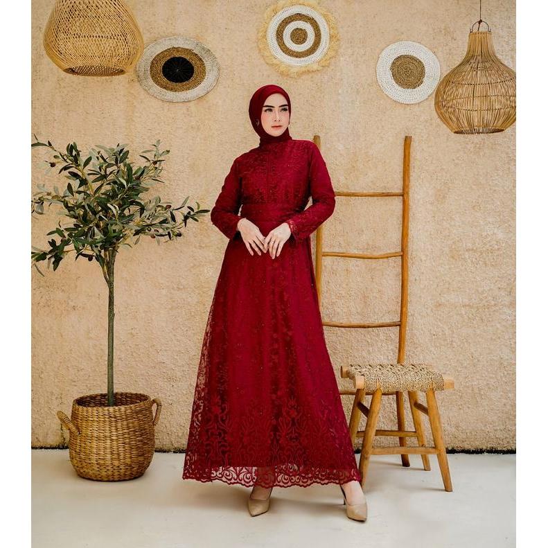 (FULL BRUKAT) GAMIS SARAH TILE 8 WARNA ALLSIZE & JUMBO BIGSIZE XXL  MAXI DRESS LEBARAN DRES IDUL FIT