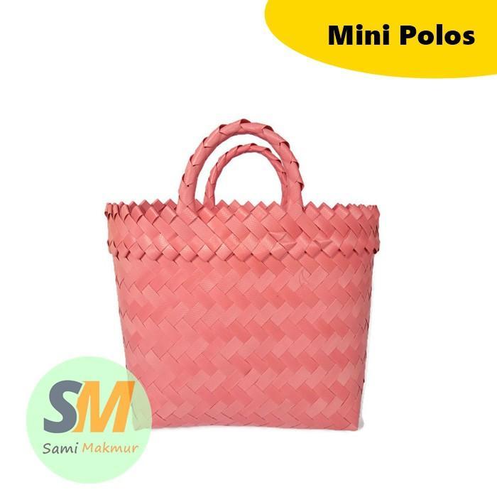 SamiMakmur Tas Anyaman Plastik Mini Polos XS Merah Biru Hijau 18x10x18cm untuk Hampers Souvenir Ulan