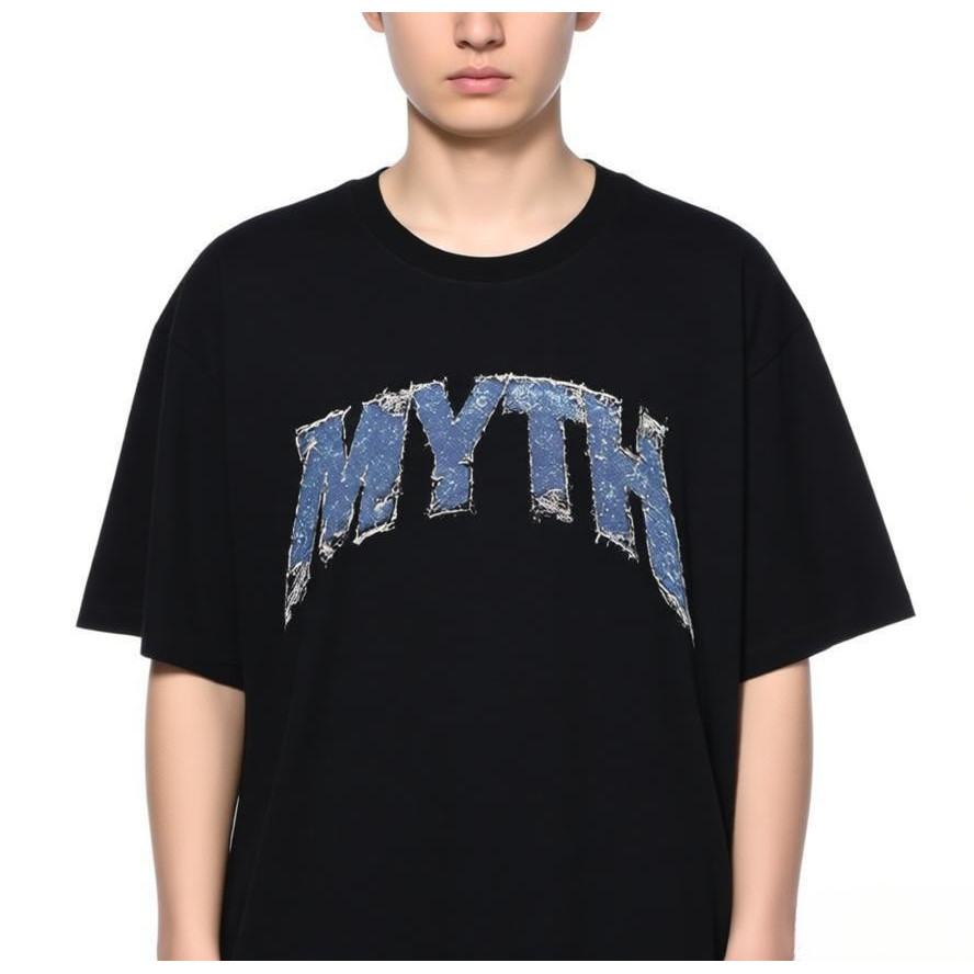 Kaos pria hitam oversize tulisan gaya mitos untuk pria kekinian