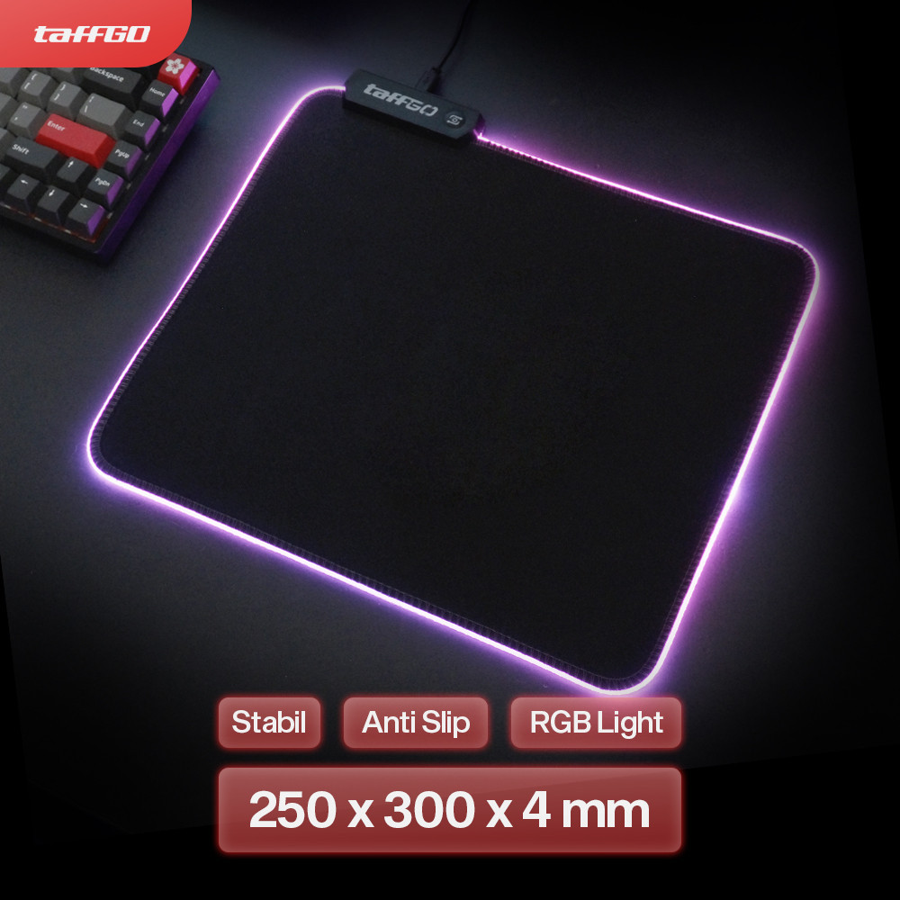 Mouse Pad Gaming RGB LED Alas Mouse Komputer TaffGO Anti Slip High Precision Surface Jahitan Kuat Ta