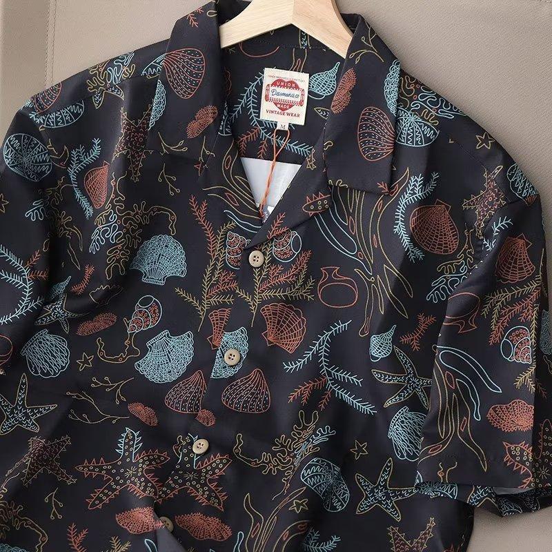 Vintage Loose Casual Floral Shirt for Men, Short Sleeve