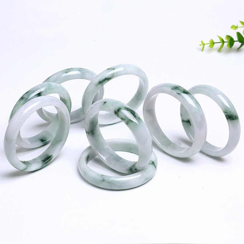 Gelang giok bermotif butiran beras es Myanmar untuk wanita gelang giok berwarna giok