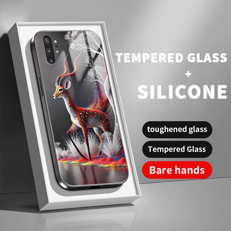 Glass Case For Samsung Note 10 Plus 9 4G 5G Silikon Back Cartoons Harimau Rusa Kecil Tengkorak Hp Ha