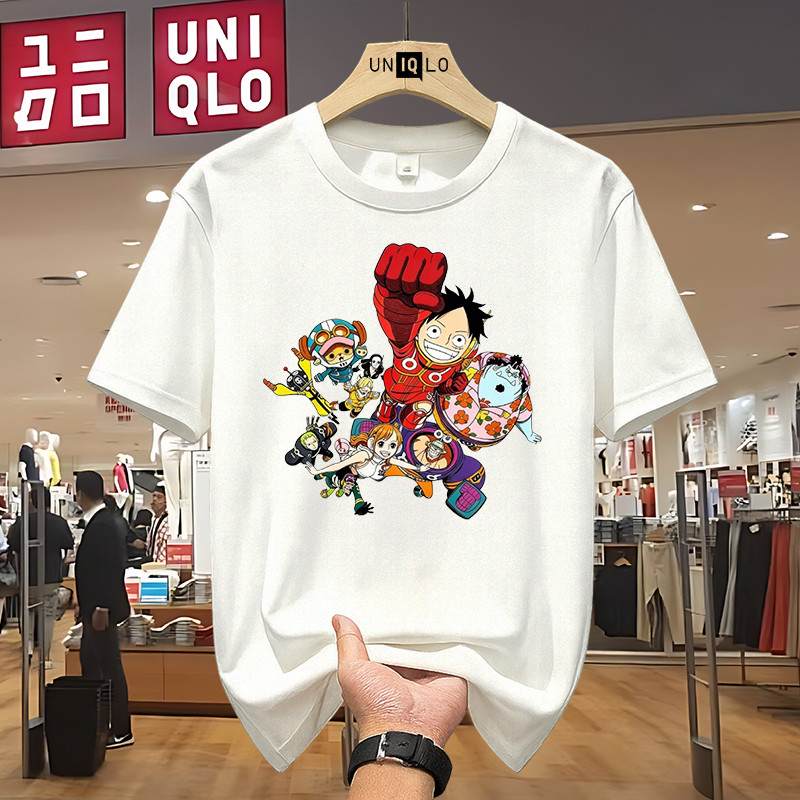 UNIQLO x One Piece Kaos Pria Wanita | Desain Luffy Anime Jepang | Bahan Cotton Adem | Cocok untuk Da