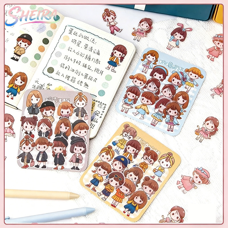 40PCS / Paket stiker karakter lucu anak-anak dengan pola wanita Korea, stiker estetika kuil, botol, 
