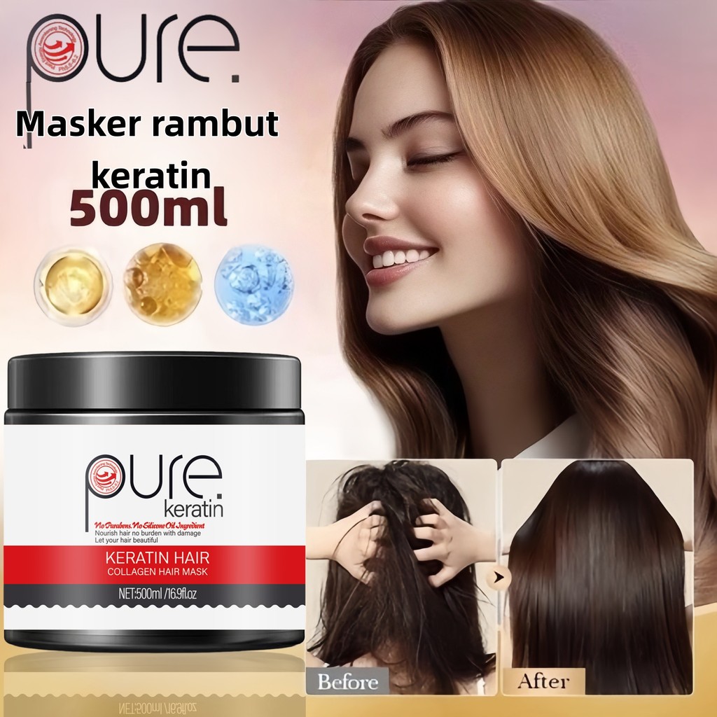 Masker Rambut Halus Keratin + Kolagen PURE 500ml - Bebas Silikon