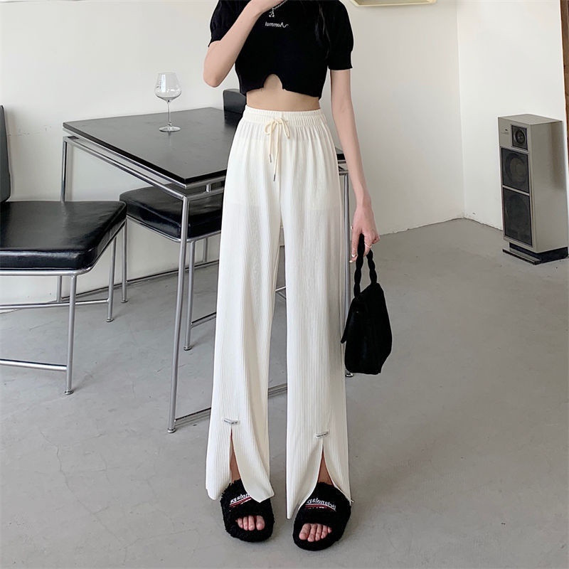 [Celana Oversized] (BB 40–150kg) Celana Panjang Kulot Lurus Polos Ice Soft Musim Panas, Pinggang Tin