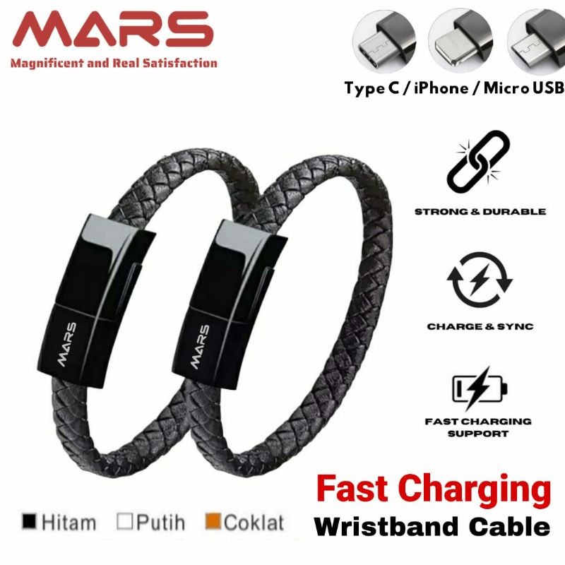 READY MARS TuReMi KM-05 Kabel Data Charger Type C / iPhone / Micro USB Gelang Quick Charge up to 2.4