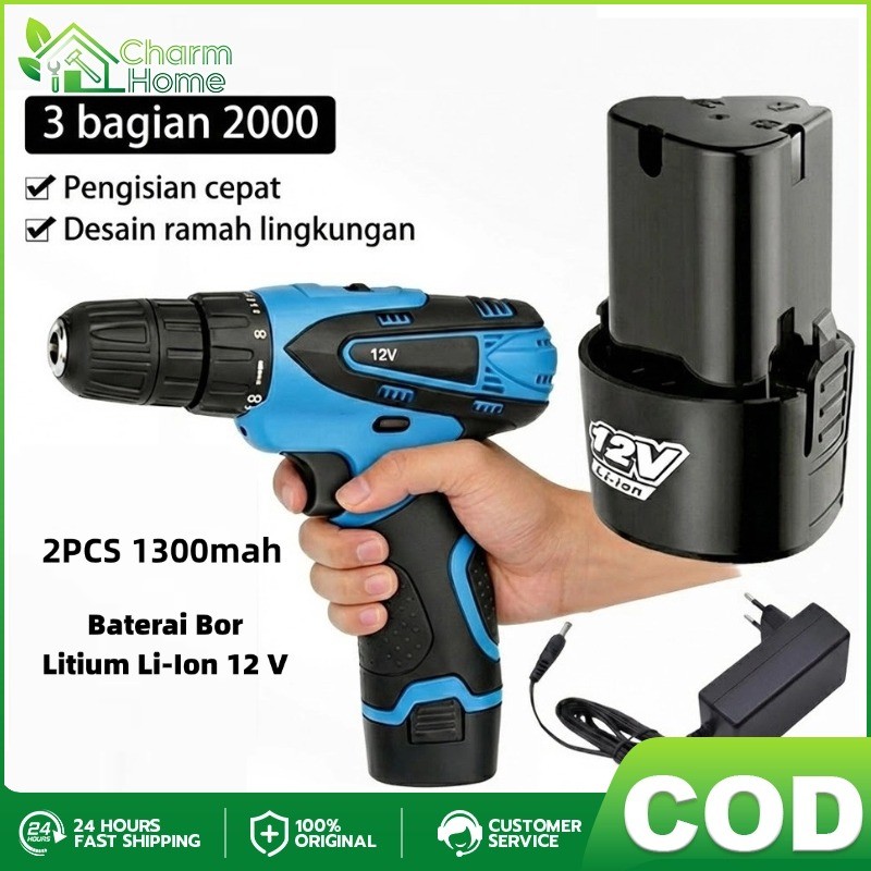 2pcs 13000mah Baterai 12v Cordless Battery Batre Untuk Bor 12v Paket 1pcs Baterai 12v + charger Batr