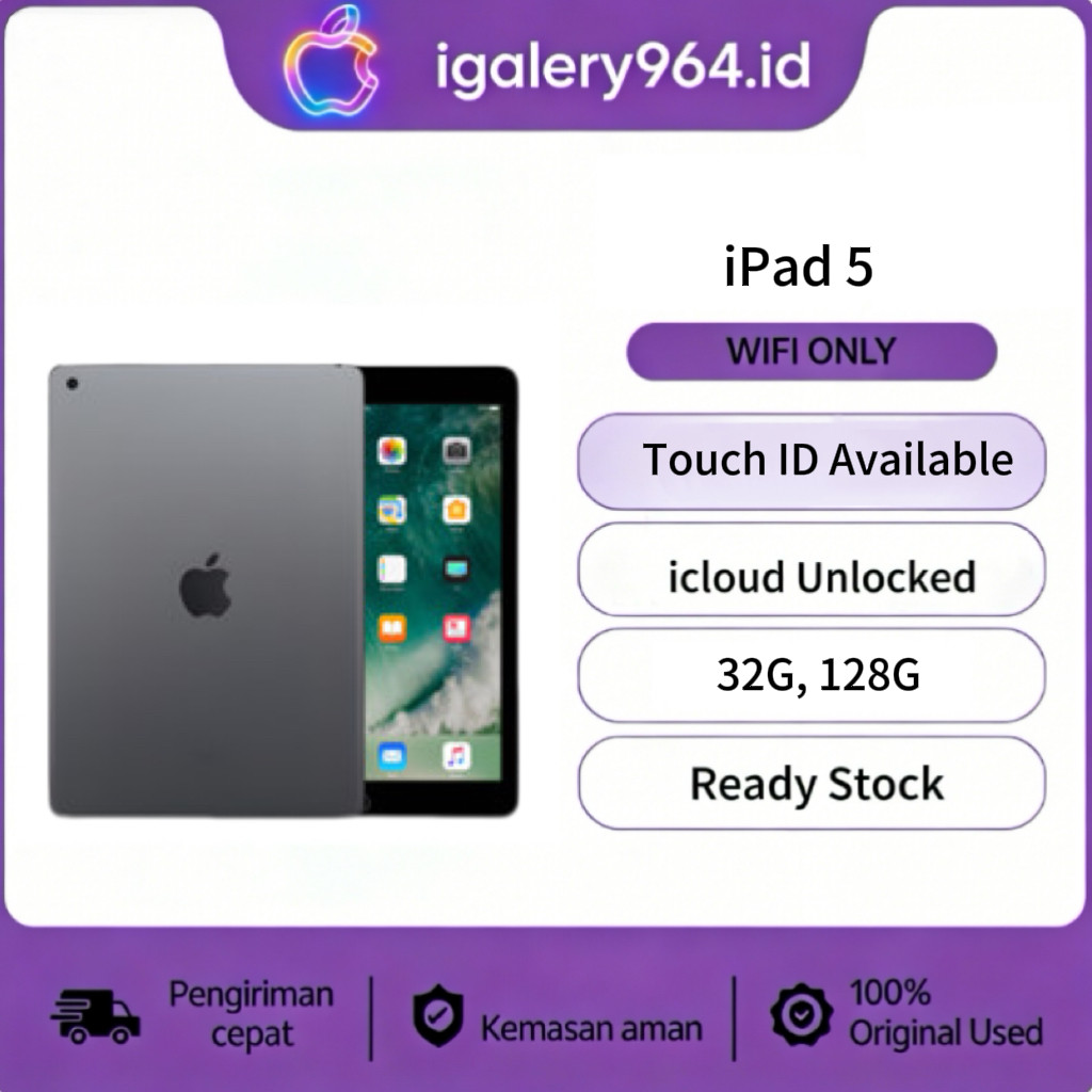 HP IPAD 5 WIFI ONLY 32GB/128GB Bekas Second Original Mulus Fullset Game/Live/Merekam Vide