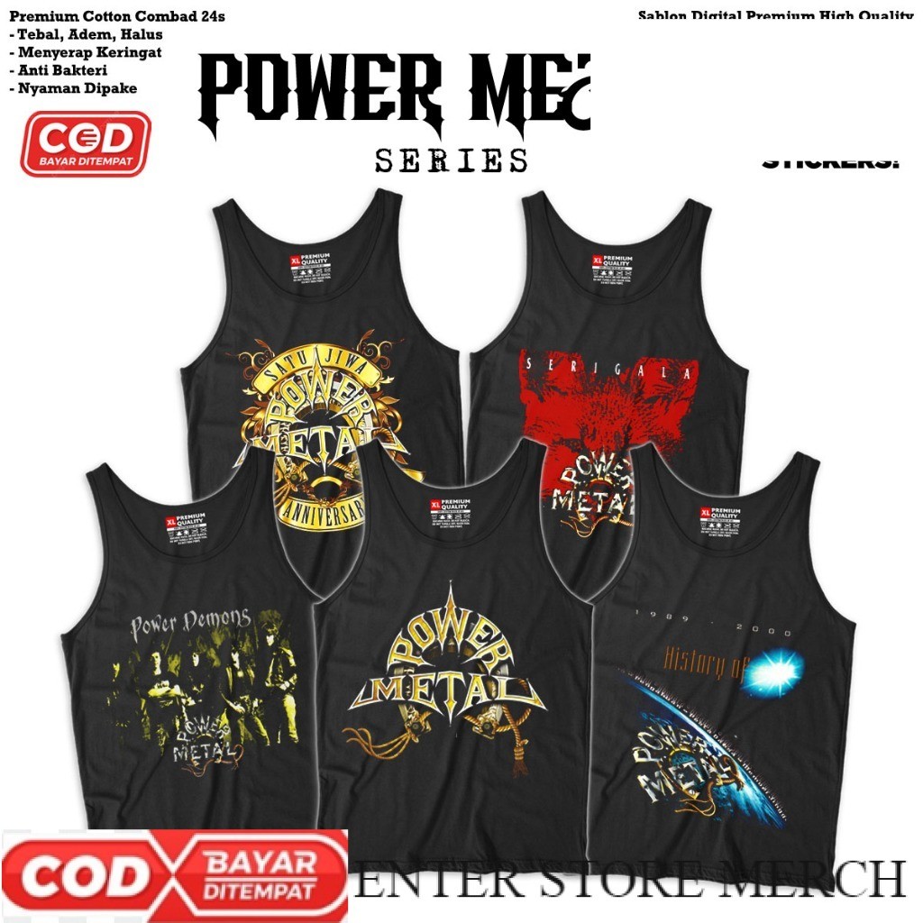 ENTERSTOREMERCH Kaos Lekbong Pria POWER METAL Band | Baju Lekbong Power Metal bahan Katun Combad 24s