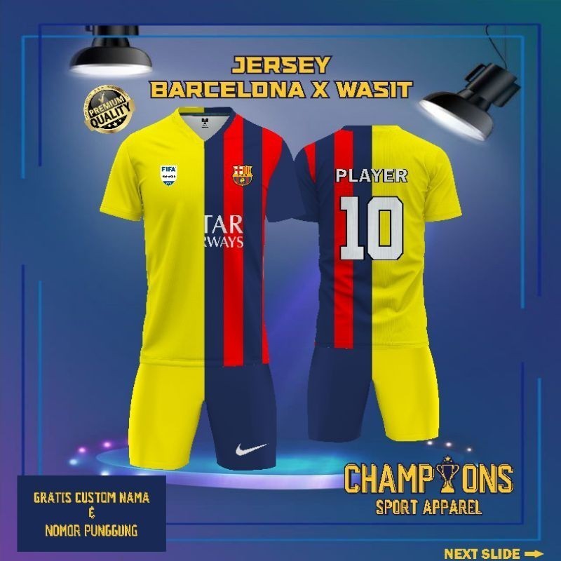 Jersey Klub BARCELONA x FIFA Wasit berbahan Dryfit, Free custom nama dan nomor & Full Printing Untuk
