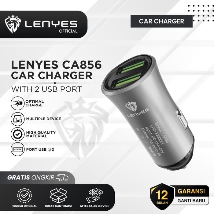 Phonerooms Lenyes Charger Mobil CA856 2.4A 2 USB Multiple Protection Original Adaptor Besi Garansi 1
