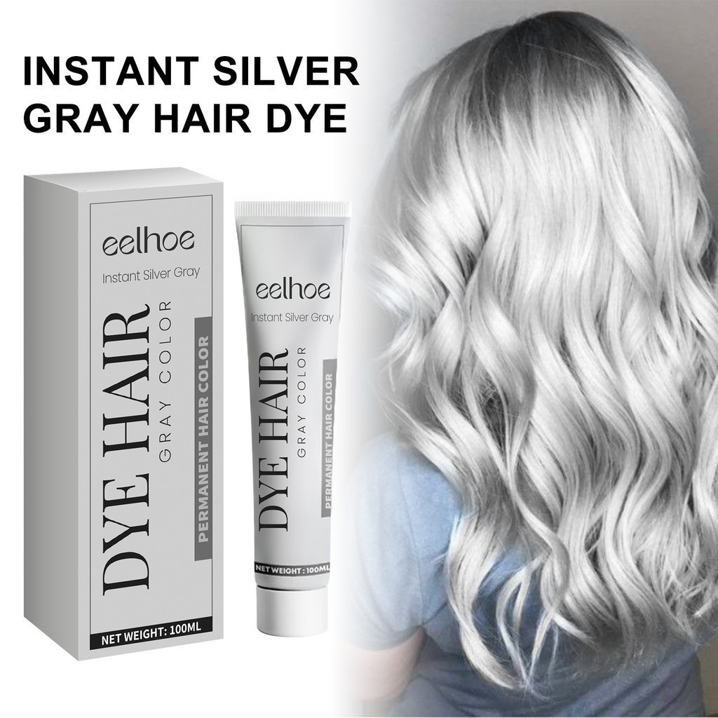 EELHOE Gray Hair Dye 100ml Pewarna Rambut Abu Abu Cat Rambut Ash Grey Rambut Pewarna Nabati Murni Ti