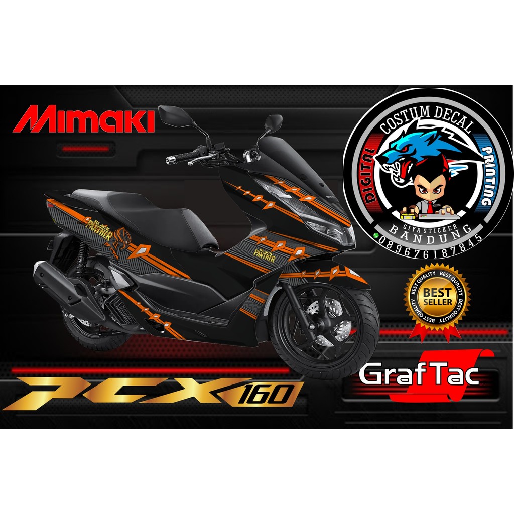 Decal Sticker Honda PCX 160 2021 Fullbody - Dekal PCX 160 New Desain BLACK PANTHER TAHAN WARNA 3/4 T