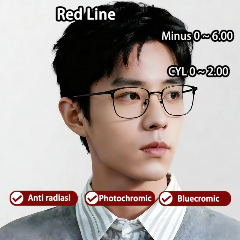 Red Line Kacamata Anti Radiasi Blueray Photocromic Minus Pria Cowok Wanita Keran Bisnis Gaya Besi An