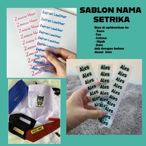 Sablon setrika Stiker label nama baju sekolah dtf FREE CUSTOM NAMA stiker DIY kaos STIKER LABEL BAJU