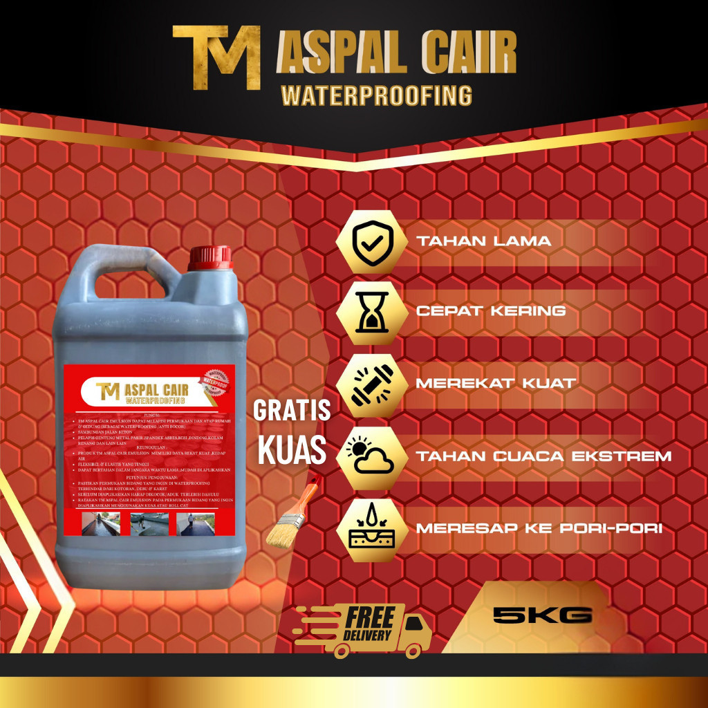 Aspal Cair 5kg – Cat Pelapis Anti Bocor Dak Genteng Tembok Luar Waterproof