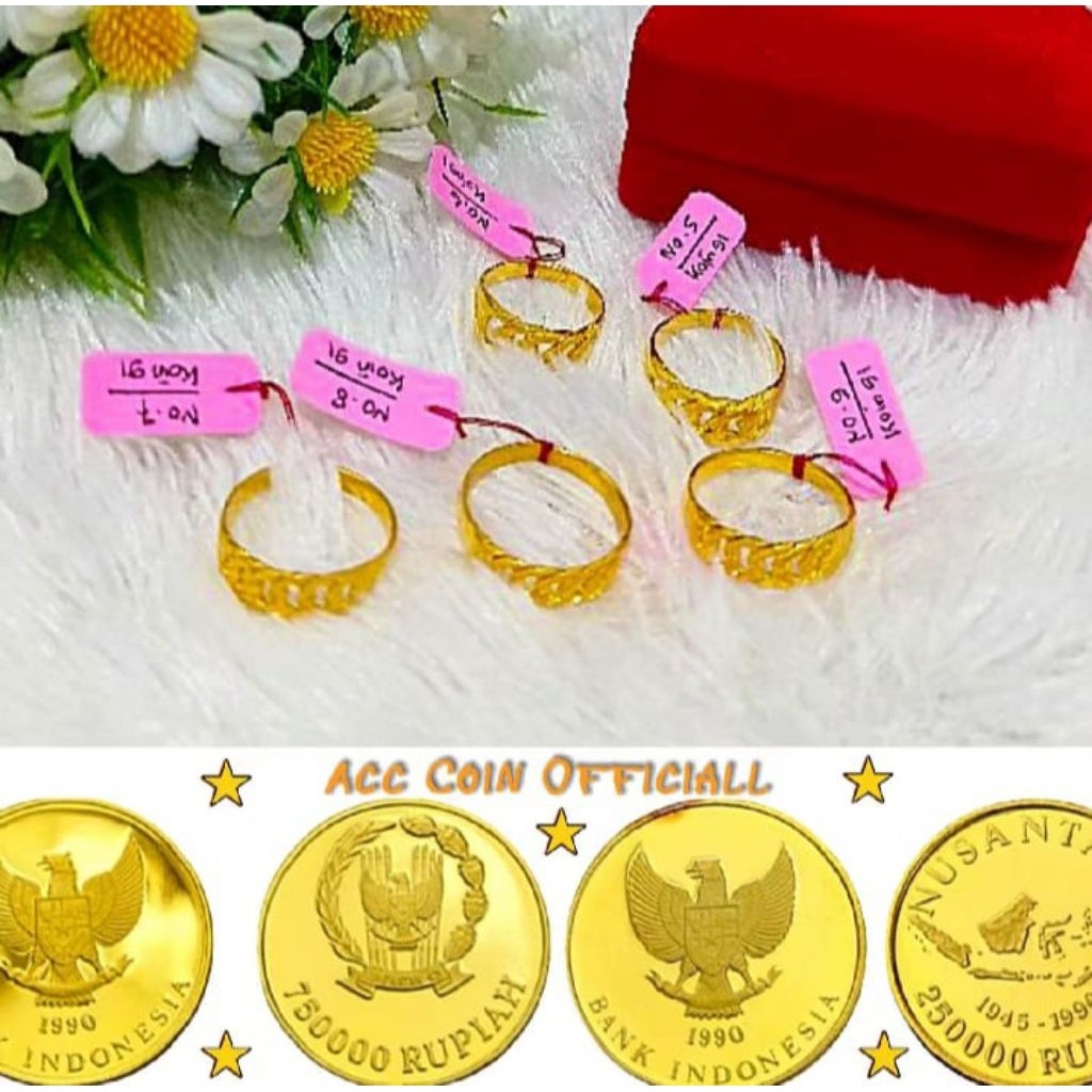terbuat dari koin logam asli 1991 cincin unik motif rantai emas