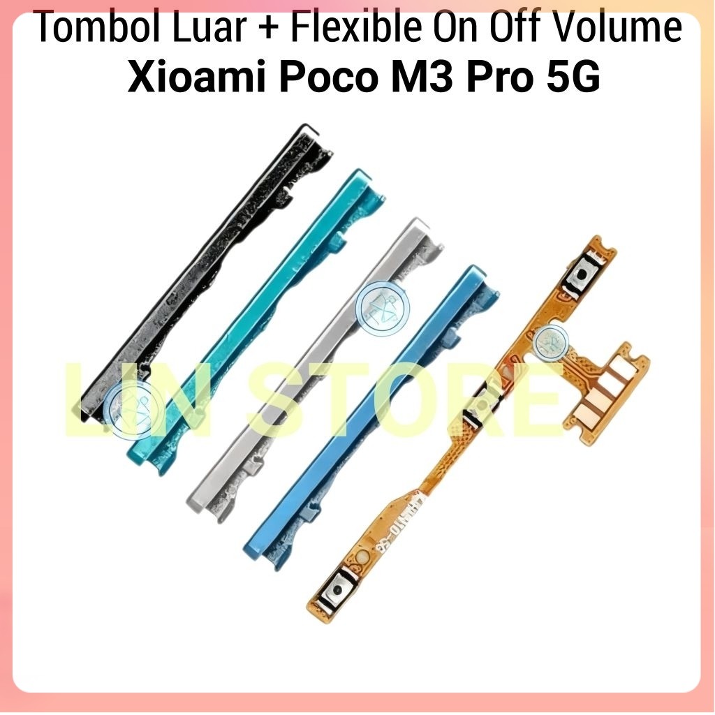 Ori Tombol Luar +  on off volume Xioami Poco M3 Pro 5G / Poco M3Pro 5G Fullset Tombol Volume For Poc