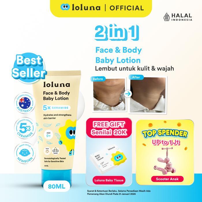 LOLUNA 5x Ceramide Krim Muka dan Badan Bayi dan Anak / Krim untuk Newborn - 80ml