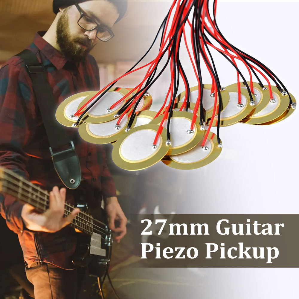 15PCS Guitar Piezo Pickup System 27mm Piezo Amplifiers Discs with Leads for Acoustic Guitar Drum