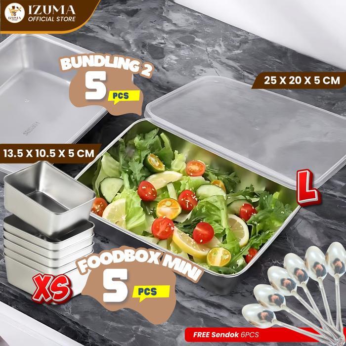 NEW IZUMA Set L+XS 10pcs Food Box Stainless Steel 304 Wadah Makanan Sayuran Anti Karat Tahan Panas C