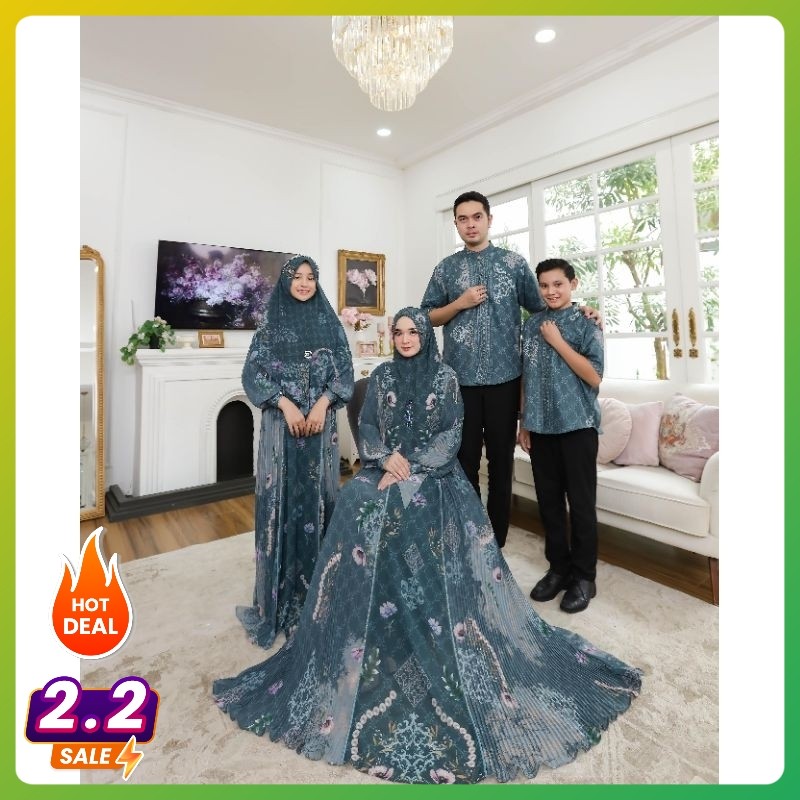 Sarimbit Lebaran 2026 Keluarga Couple Gamis Set Kemeja HAMEERA RAYA By Eldeena Butik Tanah Abang