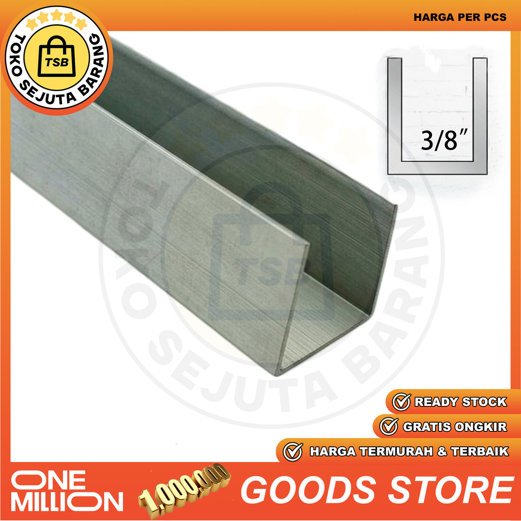 Lis U Aluminium U 3/8” +- 9 10 mm In Inci Inch Inchi Alumunium Almanium Almunium Alminium Alma Alumn