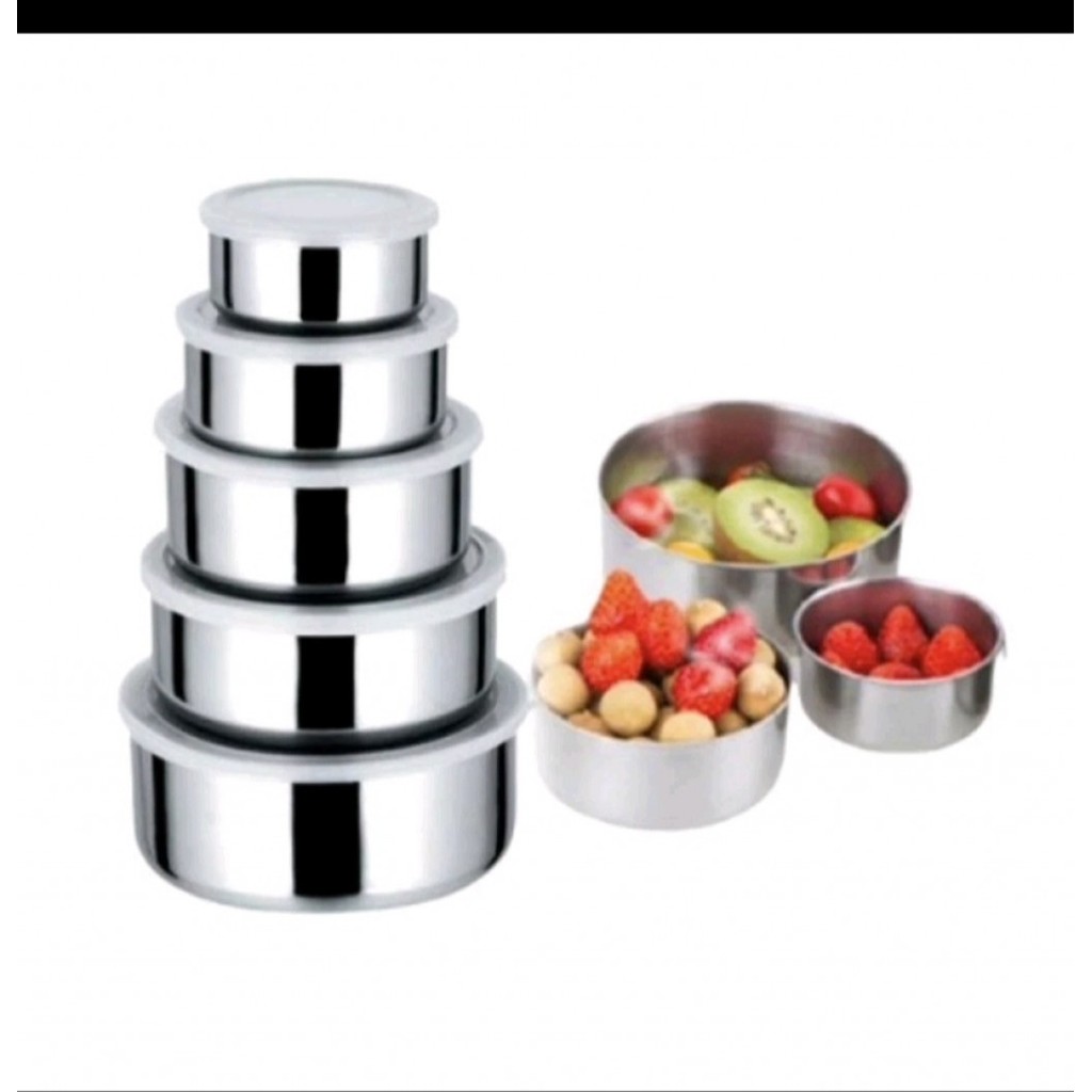 RANTANG SUSUN STAINLESS ISI 5 PCS/MANGKOK STAINLESS/RANTANG SUSUN 5 IN 1 +TUTUP