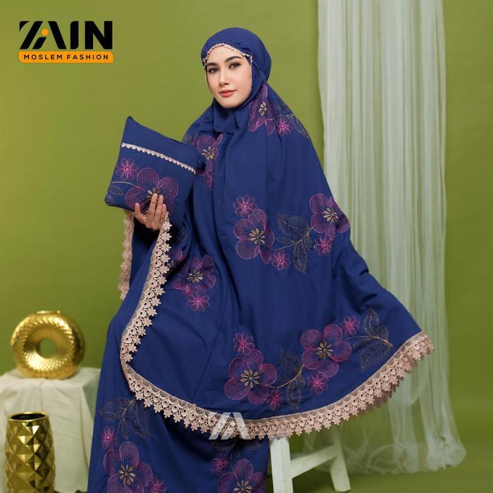 ZAIN - Mukena Dewasa Katun  Bordir Bunga Lolipop Mewah Exlusive - Navy