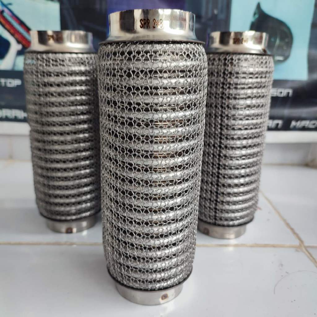 Fleksibel Knalpot Model Jaring 2x8 Inch Flexible Joint Stainless Universal Mobil Truk