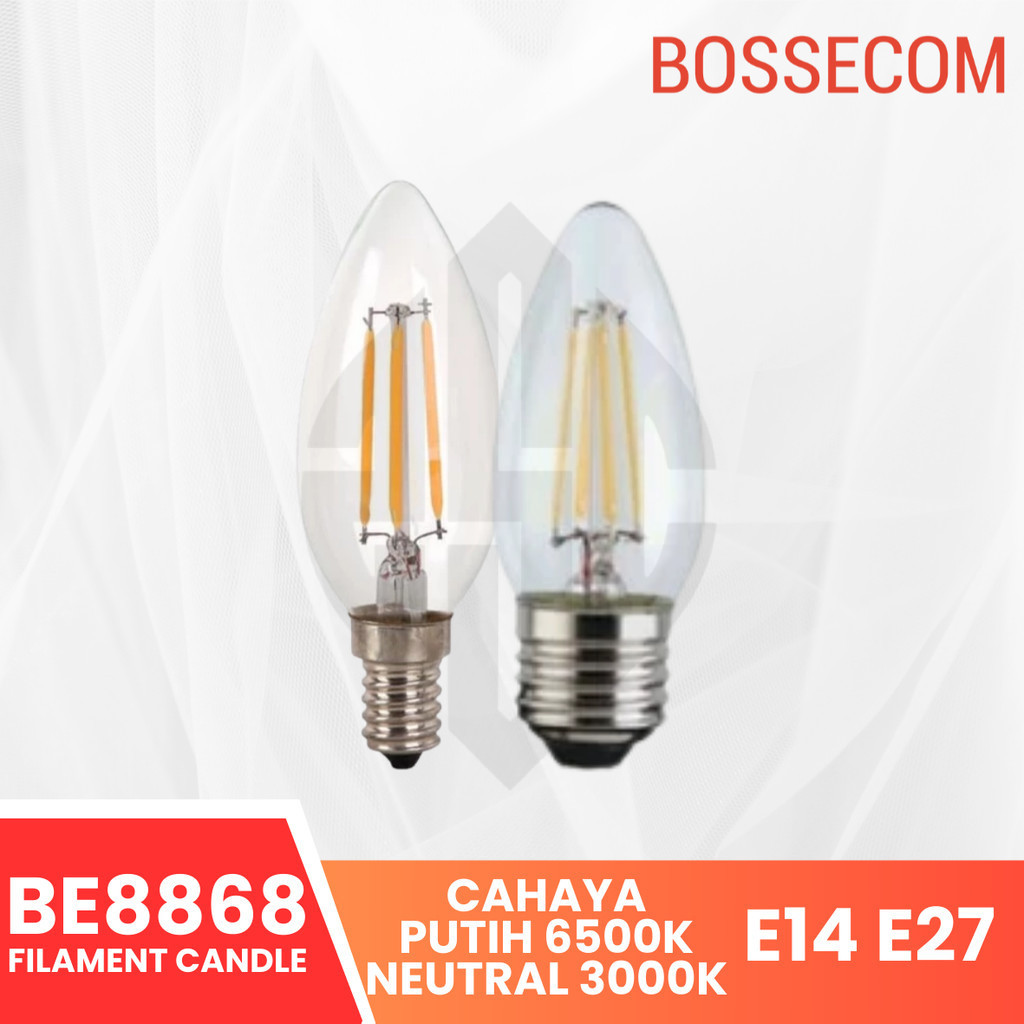 BOSSECOM LAMPU LED FILAMENT CANDLE E14 4W 4 W WATT LAMPU HIAS - Putih, E14