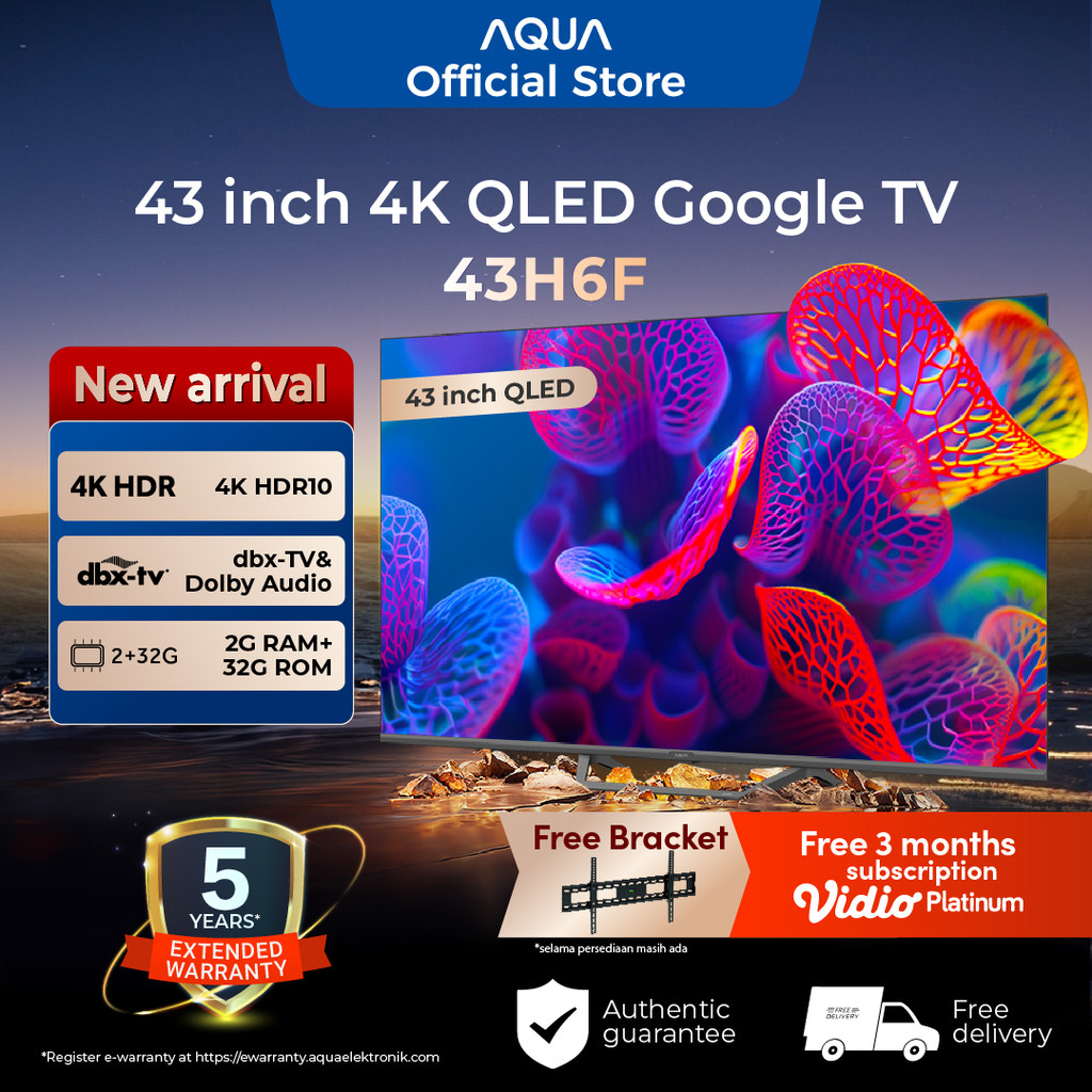 AQUA Elektronik TV 43H6F - 4K QLED - Google TV - ALLM - Google Play/Netflix/Youtube/Disney+Hotstar-R