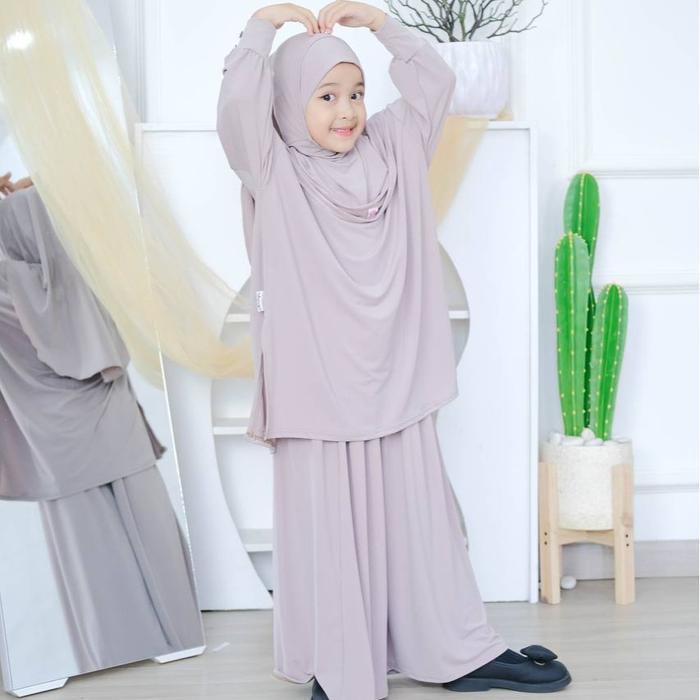 [RAMAI] Mecca Oneset 3in1 Free Hijab Baju Gamis Muslim Syari Anak Perempuan Nyaman Lembut Jersey Ity