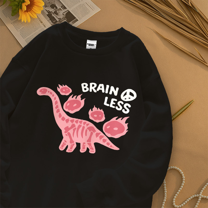 Hub Tshirt Kaos Lengan Panjang Tangan Karet Oversize Unisex | Motif Dino Pink Brain Less | Korean St