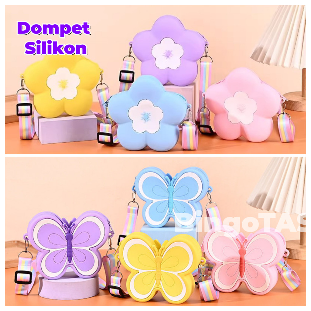 Silikon Butterfly Lucu Anak Tas/Bunga Silikon Tas/ Anak Selempang /Tas Jelly Silikon Mini Cute Jelly