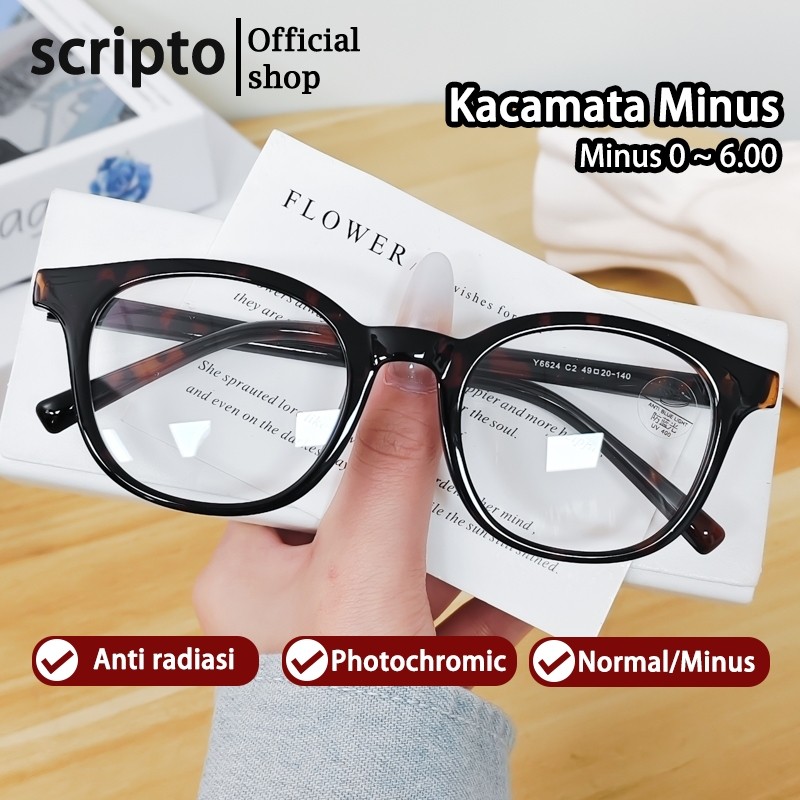 Scripto Kacamata Photocromic Minus  Anti Blueray Wanita Pria Baru 2026 Square Frame Fashion Retro Fr