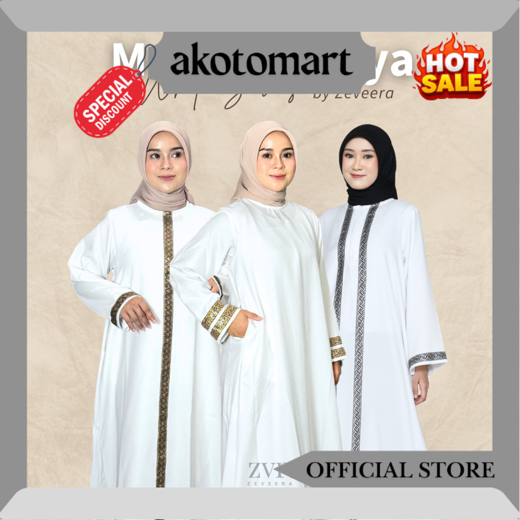 Zeveera Medina Abaya All White Series | Dress Gamis Syari Umroh Shakila Premium RV