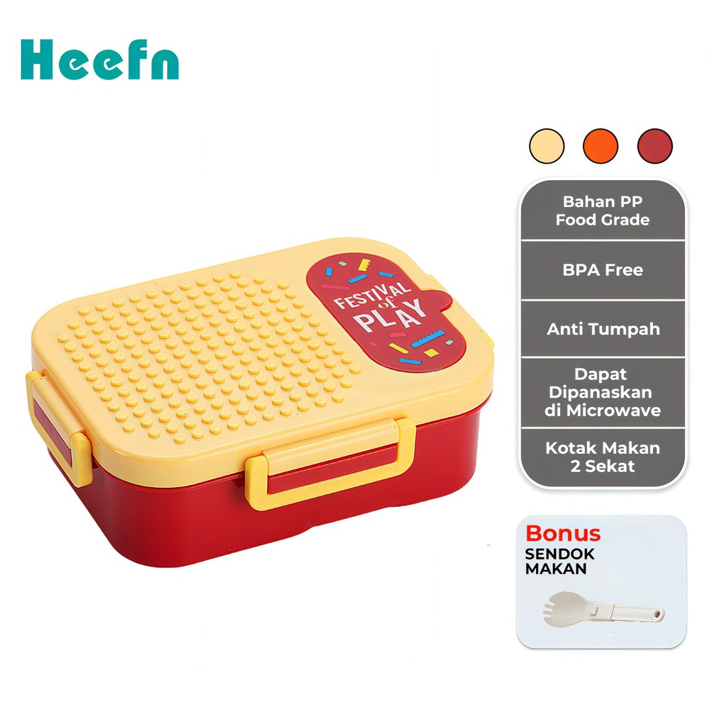 Heefn 900ML Kotak Makan 2 Sekat Lunch Box Kotak Bekal Anti Tumpah Tempat Makan Anti Tumpah BPA Free