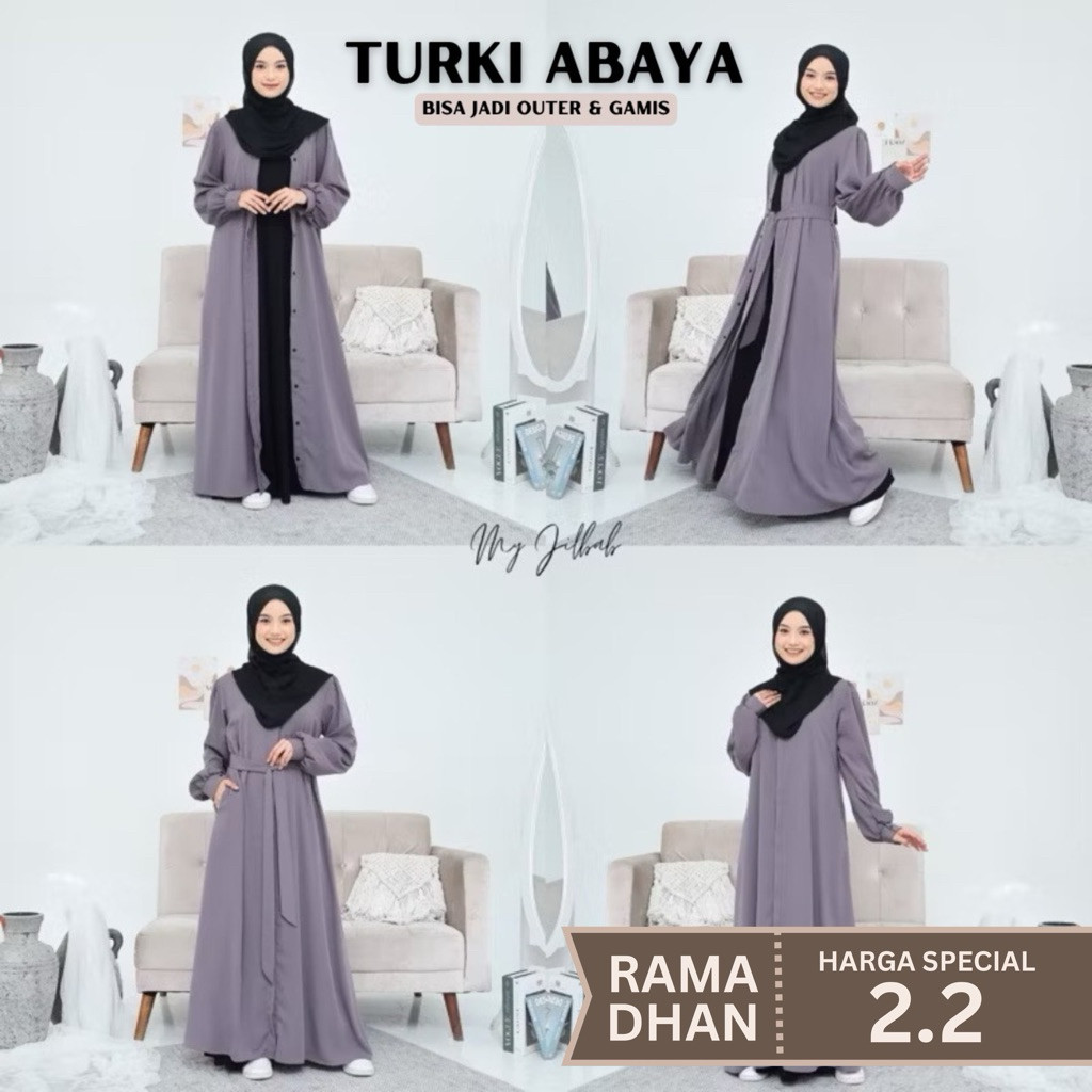 TERLARIS Turki Abaya Outer full kancing Abaya Lebaran Bahan Mirabella (Gamis Outer) by Myjilbab