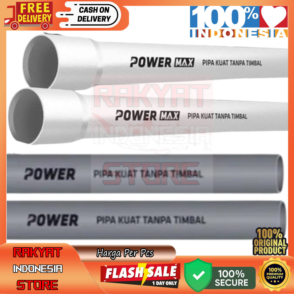 Pipa Power PVC Paralon 1 1/2" Inch Inchi In Putih Abu Tidak Non Tanpa Timbal Per Meter Tidak Beracun