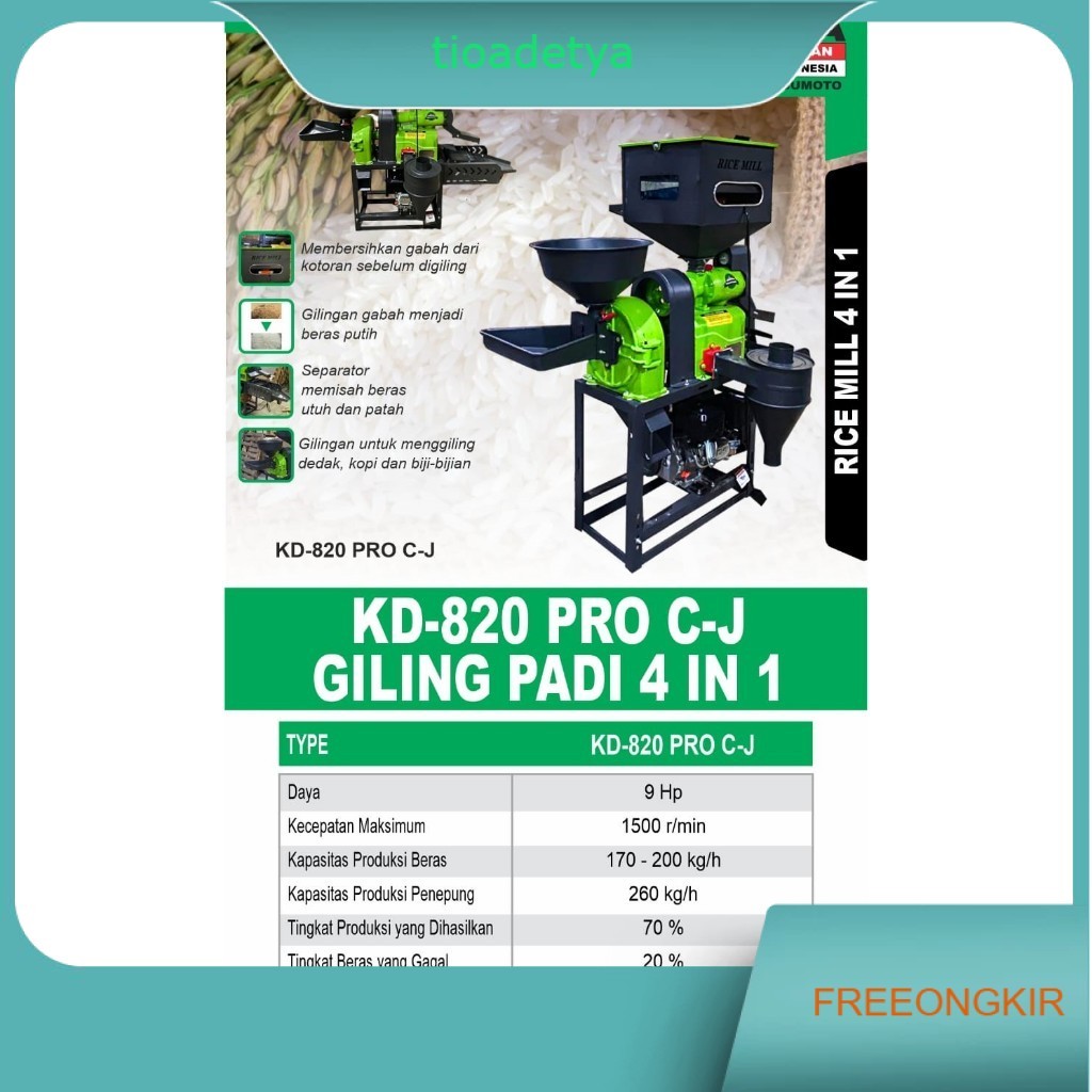 Mesin Giling Padi 4IN1 MAHKOTA KD820 PRO C-J / Rice Mill KD 820 Pro CJ Mesin Gilingan Penepung Tepun