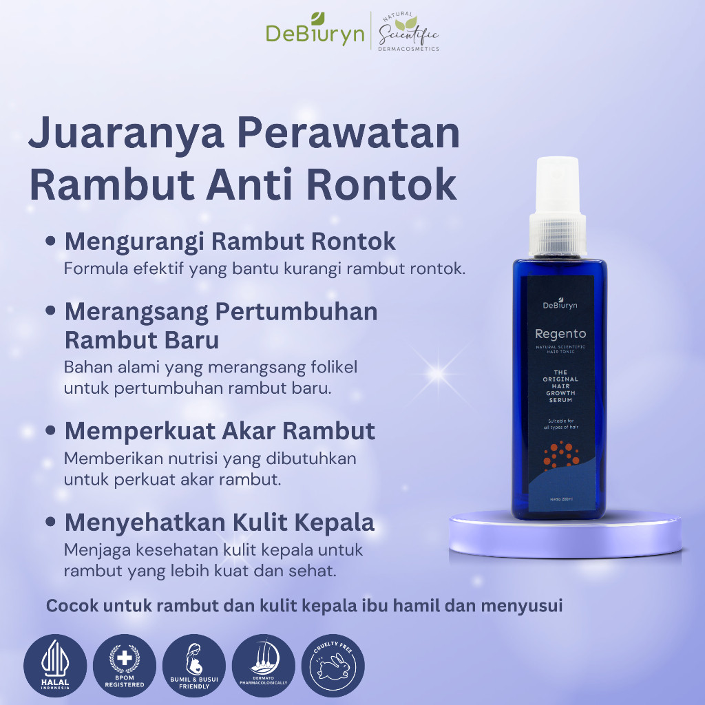 TERMURAHDeBiuryn Regento Hair Growth Tonic Serum 200ml Mengurangi Rambut Rontok Mempercepat Pertumbu