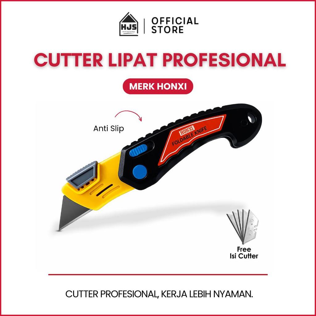 HJS Cutter Lipat Profesional HONXI kater Packing Gudang, Pisau Baja Tajam, Praktis dan Aman
