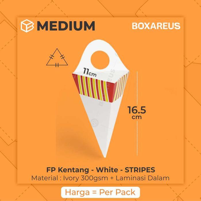 Kemasan Dus Kentang Goreng Churros French Fries Packaging | FP Kentang Medium White - White Stripes