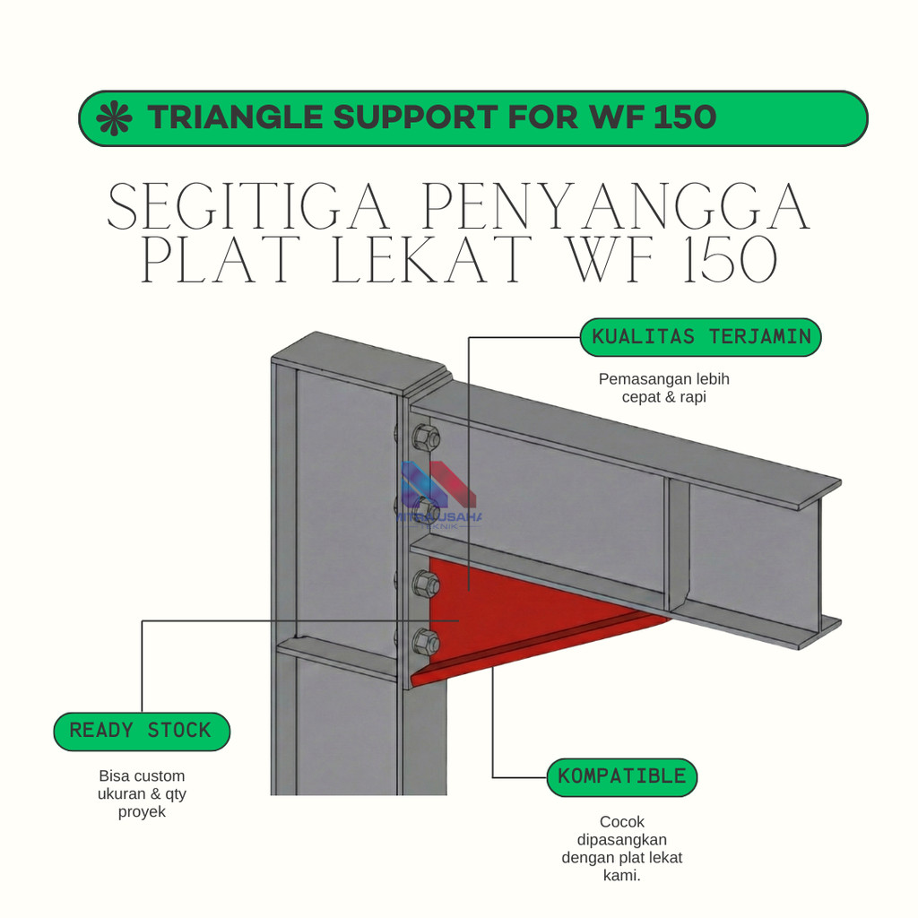 Plat Segitiga Penyangga WF 150 Gusset Plate Besi - Penguat - Custom Stiffener Plate WF / Rib Plat Se